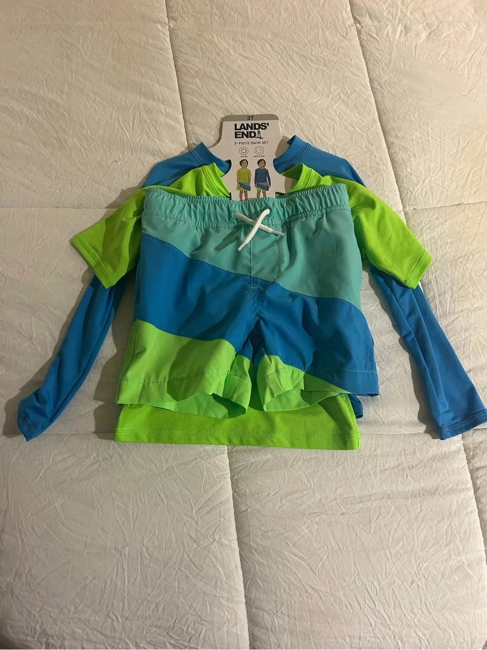 Lands' End Boys' Blue & Neon Green 3-Piece Swim Set Size 3T
